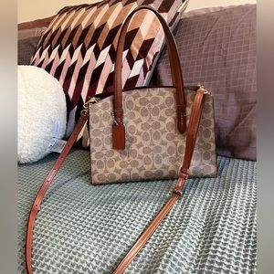 Coach Charlie crossbody in signature coated canvas with brown leather